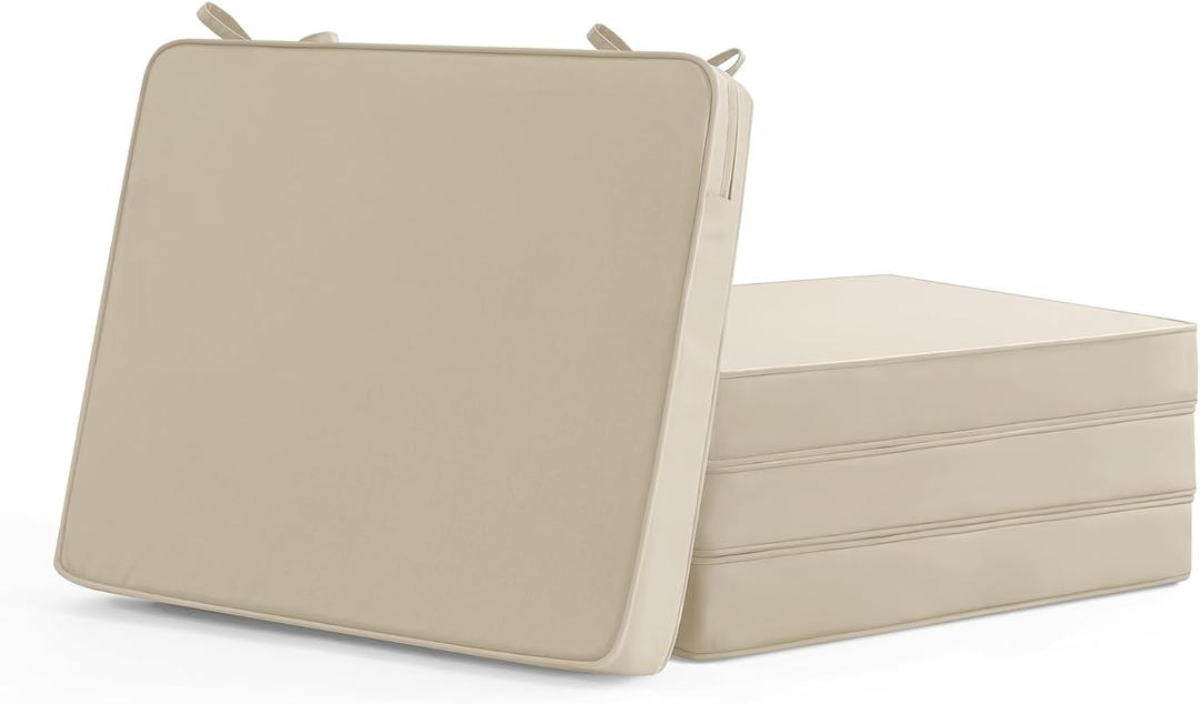 Outdoor Chair Cushions Set of 4: Waterproof & Fade Resistant Seat Cushion for Patio Furniture - 18.5 x 16 x 2 Inch Chair Pads with Ties and Hidden Zipper - Patio Chair Cushion Replacement, Beige, 18.5x16x2 Inch | 4 Pack