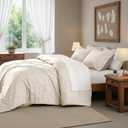 Queen Size Comforter Set, Lightweight 7 Pieces Neutral Bed in a Bag All Season Chambray Print Bedding Set Ultra Soft Comforter, Farmhouse Sheets, Pillowcase & Sham