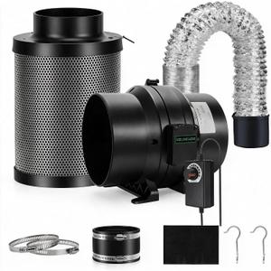 Air Filtration Kit, 6" 260 CFM Inline Duct Fan with Speed Controller, 11.8" High Carbon Filter, 8 Ft Ducting & Rubber Coupler, Air Cooling and Filtration Kit for Grow Tent, Hydroponics