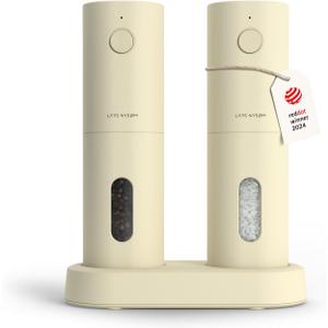 LARS NYSM Electric Salt and Pepper Grinder Set, USB Rechargeable, Automatic Salt and Pepper Mills, Spice Shakers Refillable with LED Light, Adjustable Coarseness, Ceramic Grinder (Butter Cream)