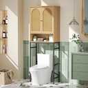 Rattan Toilet Storage Cabinet, Over the Rack Wood Cabinet with Metal Stand, Bathroom Organizer with Adjustable Shelf, Tall Freestanding Washer Shelf, Small Cupboard, Space Saver, Natural style (68.9"H)