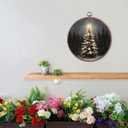 10" Christmas Vintage Round Wall Decor,Retro Framed Art,Christmas tree starlight Canvas Wall Art,Applies To Bedroom Living Room Increase the festive atmosphere Or As A Gift - A21