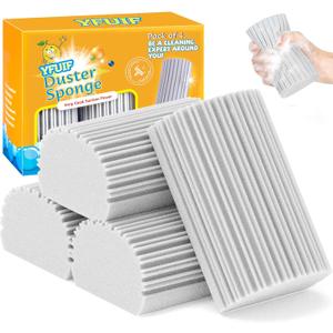 4 Pack Damp Clean Duster Sponge, Magic Sponge Eraser for Household Cleaning, Reusable Dusters Cleaning Supplies for Housekeeping, Dish, Blinds, Glass, Baseboards,Window Track Grooves and Faucets (Gray)