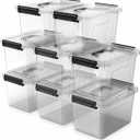 8-Pack Storage Latch Bins with Lids/Handle, 5 Quart Clear Plastic Latching Organize Box, Stackable Storage Containers for Organizing