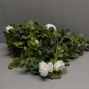 PARTY JOY 6.56ft Eucalyptus Garland with Flowers-8 White Roses, Artificial Fake Flowers Greenery Garland Floral Vines for Decoration Party Wedding Table Indoor Outdoor Backdrop Wall Decor(White) (1PC)
