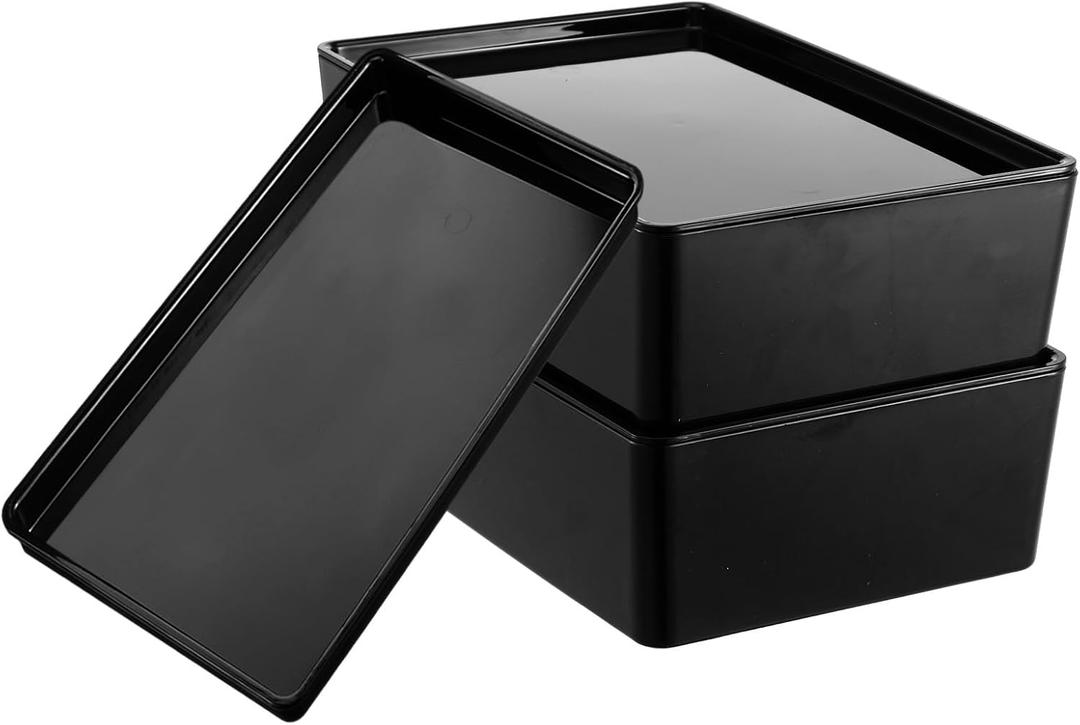 2 Pack Storage Bins with Lids, 10 x 6.9 Inch Multipurpose Stackable Plastic Containers for Home and Office Organization, Small Storage Bins, Black