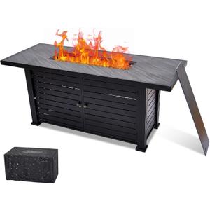 57" Fire Pit Table, 50000BTU Rectangle Propane Fire Table with Cover & Rain Cover, Sturdy Steel and Iron Fence Surface, CSA Safety Certified, Companion for Your Garden (Enlarged Version)