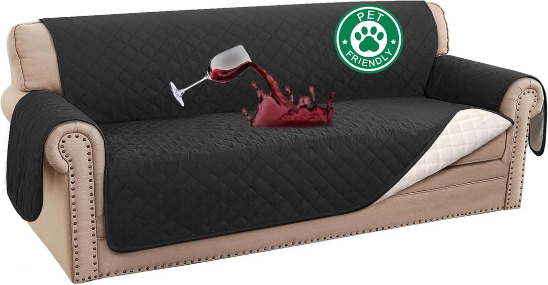 Turquoize 100% Waterproof Sofa Covers Couch Cover Sofa Cover for Dogs Couch Protector Triple Non-Slip Sofa Slipcover for 3 Cushion Couch Furniture Protector for Pets, Kids,Dog (Sofa 70", Black)
