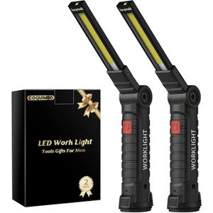 Coquimbo Tool Fathers Day Dad Gifts for Men Him Husband, Rechargeable LED Work Light BBQ Grill with Magnetic Base Hook, 360 Rotate Mechanic Flashlight Mens Easter Birthday Gifts (2 Pack Black)