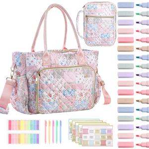 Large Bible Bag Quilted Bible Cover Case Kit for Women Church Bag with Shoulder Strap Study Supplies Christian Gifts(Spliced Flower)