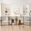 No Pawblems Dog Gate with Cat Door, Free Standing 30'' Tall Foldable Dog Fence for Indoor & Outdoor, Up to 156 Inch Extra Wide Puppy Gate for Stairs, Hallways, Doorways, Deck, Yard (Black, 6 Panels)