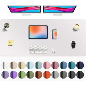 Aothia Faux Leather Desk Mat - Non-Slip PU Leather Desk Blotter, Waterproof Writing Surface, Large Desk Pad for Office & Home (Pale Lavender White, 55" x 24")
