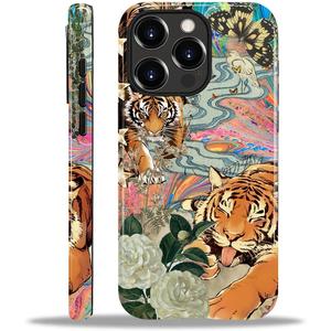 Case for iPhone 13 Pro, Hybrid Heavy Duty 2 in 1 Full Body Rugged Shockproof Protection Glossy Case for iPhone 13 Pro - Fun Tiger Butterfly Collage
