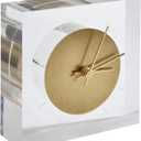 RUSSELL+HAZEL Acrylic and Gold Desk Clock, 4" W x 4" L x 1.25" D, Elegant Home Decor and Office Decor, Etched Face with Gold Toned Brass, Compact Shelf Decor for Upscale Spaces, 1-Count (105521)