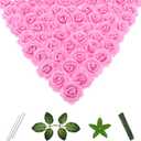 100 Pcs 2 Inch Artificial Flowers Faux Foam Fake Rose Head Bulk for Home Decor Wedding Decoration Bridal Shower Wall Table Centerpiece Arrangement DIY Craft (Pink)