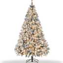 6FT Prelit Christmas Tree with Lights, Snow Flocked Artificial Christmas Tree with 250 Warm White LED Lights, 820 Branch Tips, Indoor Fake Xmas Tree for Home, Office, Party Decoration