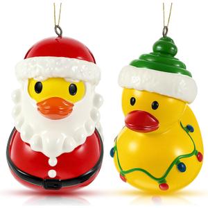 Vercraft 2 Pcs Santa Duck and Yellow Duck Hanging Christmas Ornaments 4 Inch Large Resin Ducks Decor for Christmas Tree Dollhouse Party Favors Gift Stocking Stuffers