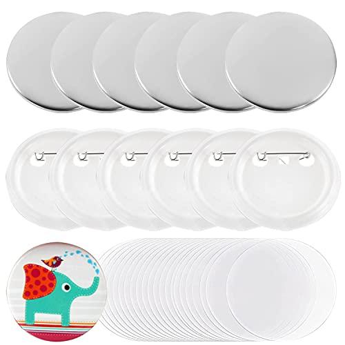 2.25 inch Blank Button Badge Maker Pin Parts Metal Large Button Shells Plastic Back Cover and Clear File Components DIY Crafts Arts Supplies for Buttons Maker Machine Presents Souvenirs 98 Pack