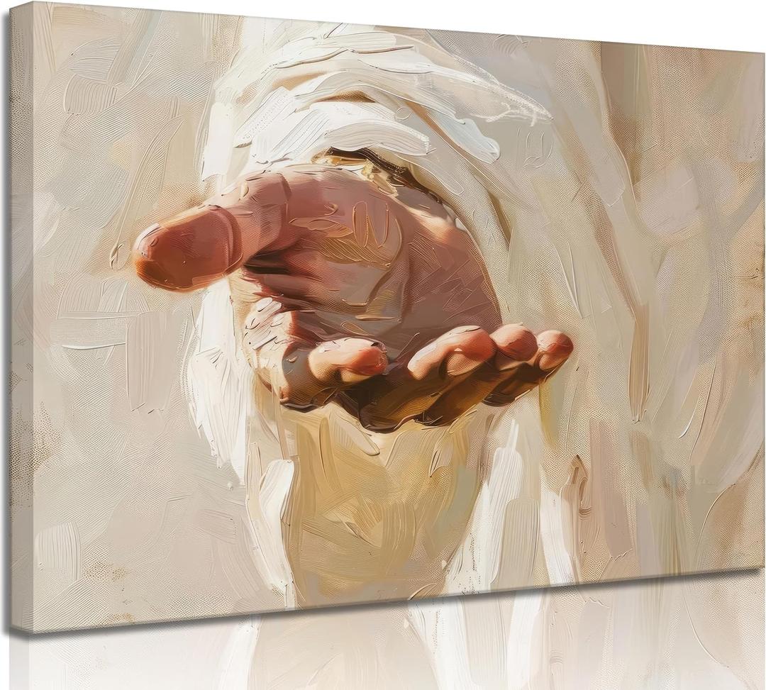 Jesus Canvas Wall Art,Christian The Hand of God Wall Decor Painting,Religion Bible Pictures Posters Prints for Church Prayer Room Living Room Home Decor Framed Wrapped Canvas 16X24 In