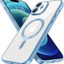 Hython Magnetic Clear for iPhone 12 Case with Camera Lens Protector [Compatible with MagSafe] Luxury Plating Edge Slim Soft TPU Cover Protective Phone Case for iPhone 12 6.1", Matte Light Blue