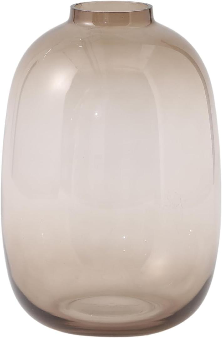 Brown Glass Vase, 10 Inches Large Glass Vase, Tall Glass Vases for Flowers, Modern Round Vases for Living Room, Dining Table, Shelf, Wedding, Office, Home