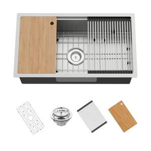 Kitchen Sink Workstation,32"x18" Stainless Steel Undermount Single Bowl Sink Built-in Ledge Drop In Workstation Sink Design For Placing/Sliding Accessories-Cutting Board,Drying Rack