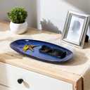 Blue Decorative Bowl 11" Long Oval Ceramic Bowl, Ocean-Inspired Accent Dish for Keys, Jewelry, Candy or Fruit, Modern Blue Decor Tray for Entryway Table, Coffee Table, Kitchen Counter or Home Decor