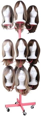 Lhysn Wig Holder for Head Wig Stand - Styling & Storage for Multiple Wigs - Display Mannequin Head Stand Tripod Metal Wig Organizer Storage Rack - Pink-Patent Protected Lhysn Wig Holder for Head Wig Stand - Styling & Storage for Multiple Wigs - Display Mannequin Head Stand Tripod Metal Wig Organizer Storage Rack - Pink-Patent Protected