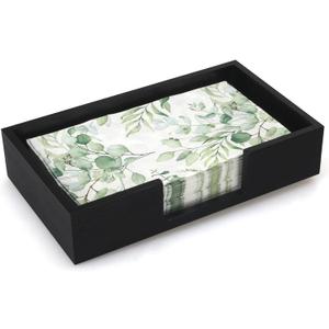 Black Wooden Napkin Holder Guest Towels Holder Flat Bathroom Napkins Holder Disposable Hand Towel Tray Cocktail Napkin Holder for Table Kitchen Counter Modern Paper Towel Holder Basket Accessories