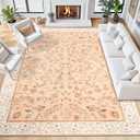 8x10 Rugs for Living Room, Orange Washable Floral Area Rug for Bedroom, Soft Non Slip Indoor Low Pile Carpet for Kitchen Dining Room, Large Boho Throw Carpets for Kids Nursery Office Dorm Home Decor