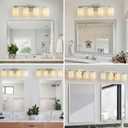 4-Light Square Bathroom Light Fixture, Brushed Nickel Modern Vanity Light with White Marble Glass Shade, for Bathroom Mirror, Living Room, Bedroom, Hallway, E26 Base
