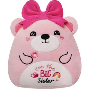 NIUBEHOHO Big Sister Gifts Bear Plush  Pink Bear Stuffed Animal I'm The Big Sister Embroidery Soft Plush Pillow for Girl Sister's Birthday New Baby Announcement Sibling Gift 11 Inch