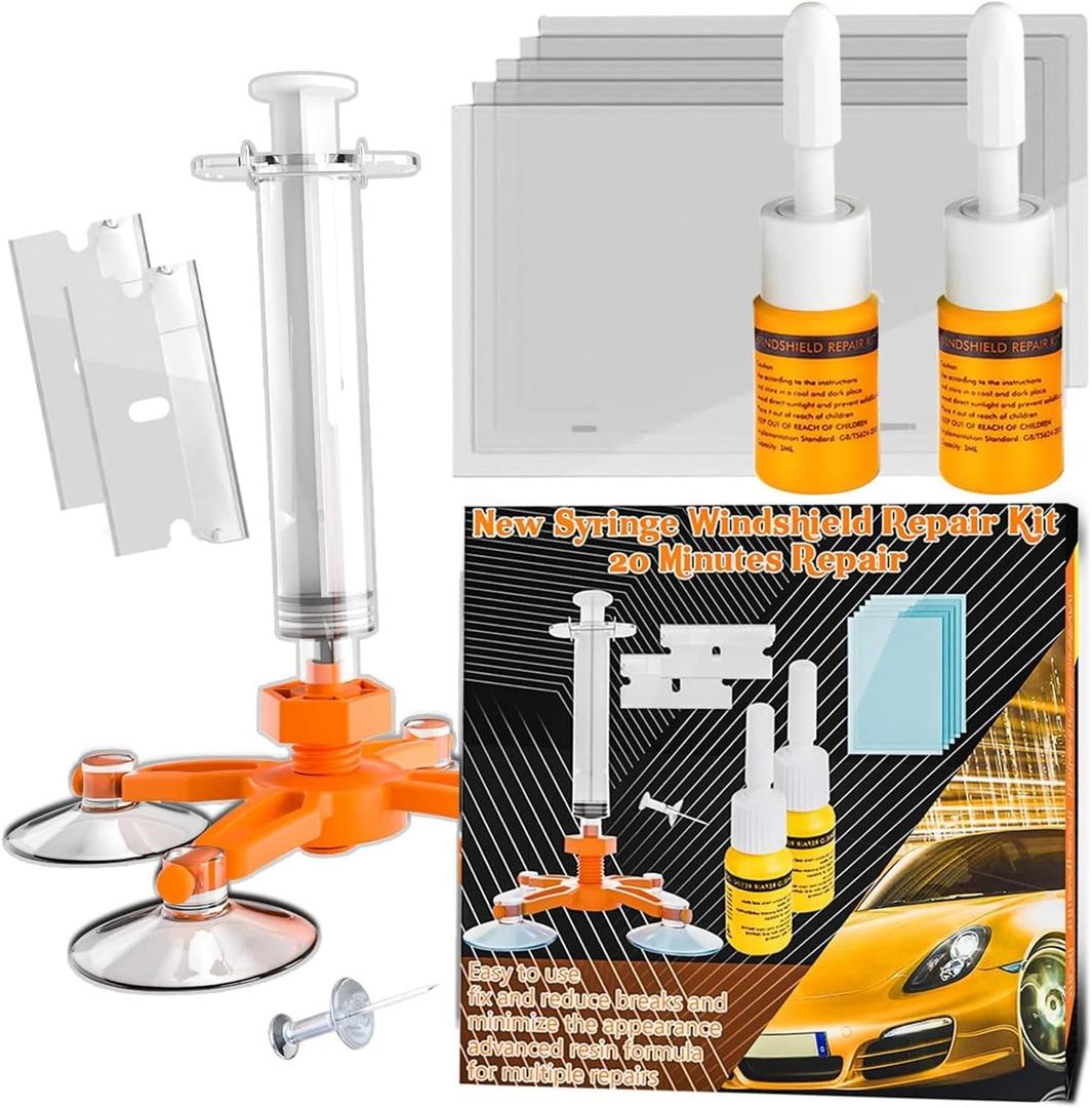 Upgraded Windshield Repair Kit for Chips and Cracks  Instant Fix for Chips, Cracks, and Bullseyes, High-Pressure Resin Injection Glass Windshield Crack Repair Kit for Long-Lasting (Orange)