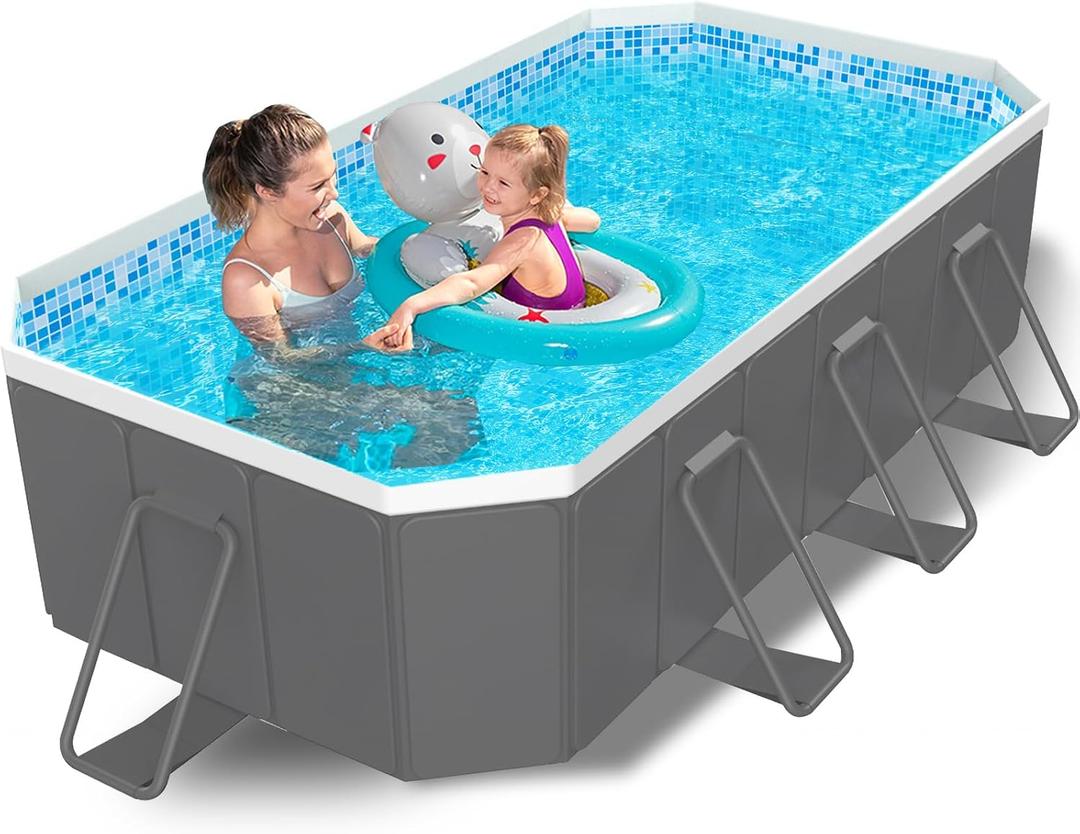 114" Non-Inflatable Foldable Swimming Pool for Family, Portable Above Ground Pool for Adults & Kids, Easy Setup for Outdoor, Backyard, Garden, Camping - Durable PVC(114"70"20", Pro)