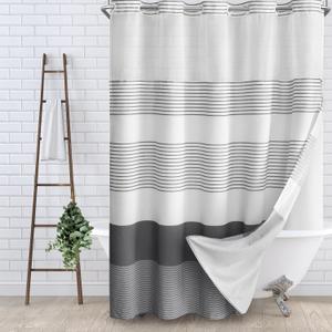 No Hook Shower Curtain and Liner Set,Dark Gray Boho Striped Shower Curtain for Bathroom Cotton 75" L x 60" W