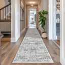 Long Hallway Runner Rug - Runners for Hallway 12ft, Anti Slip Backing Washable Rug for Bathroom, Entrance, Living Room, Soft Low Pile Mordern Runner(2'x12', Grey/Ivory)