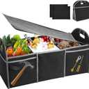 Car Trunk Organizer with Lid, Foldable Cars Storage with Cooler Bag, Collapsible Waterproof 600D Oxford Polyester Trunk Organizer Car Accessories for Suv Jeep Sedan (3 Compartments, Black)