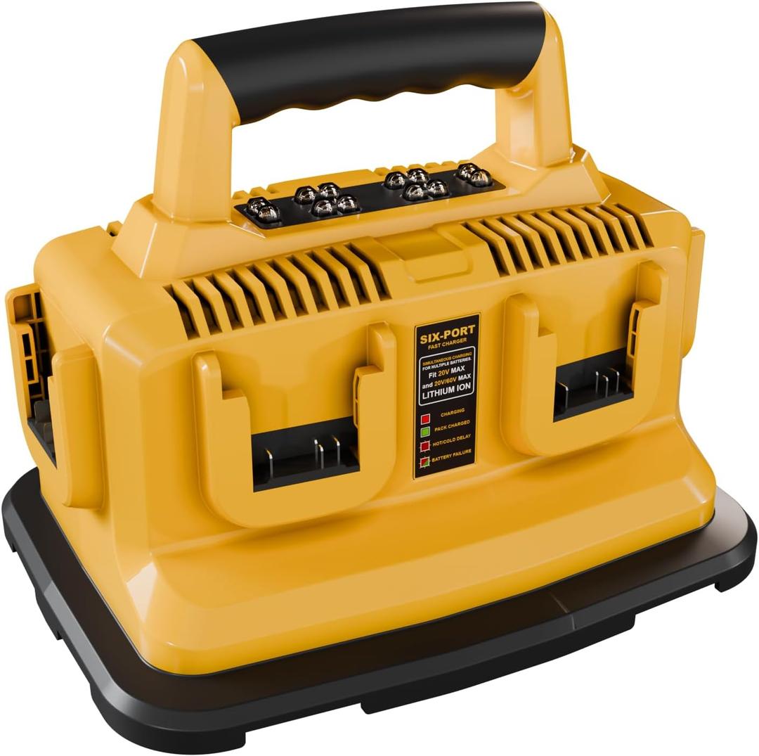 6-Ports Simultaneous Rapid Charger Station for Dewalt Battery Charger, Replacement for Dewalt 20v Battery, Compatible with Dewalt 20v Lithium Ion Battery DCB200 DCB205 DCB206 DCB606 DCB609 DCB612