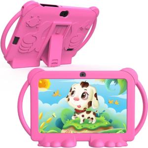 Kids Tablet 7 inch Android 12, 4GB RAM 32GB ROM, 512GB Expandsion, with Parental Control, WiFi, Bluetooth, Dual Camera with Silicone Case, 1PCS(Pink)