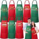 Langyiwee Christmas Apron for Women Men Adjustable Gingerbread Apron Pocket Red Green Xmas Cookie Baking Kitchen Decor, 4 Pack