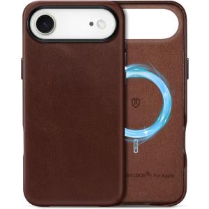 SHIELDON Leather Case for iPhone Air 6.5 Inch 2025 | Compatible with Magsafe | Magnetic Wireless Charging | Slim Fit | Shockproof | Comfort Grip | Metal Button | Camera Bump Frame - Retro Coffee