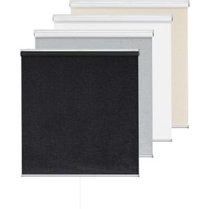 ChrisDowa Blackout Roller Shade Cordless Blinds for Indoor Windows Total Black Out Pull Down 34 Inch Blinds with Jacquard Fabric Thermal Insulated UV Protection for Home, Office, Black, 34" W x 72" H