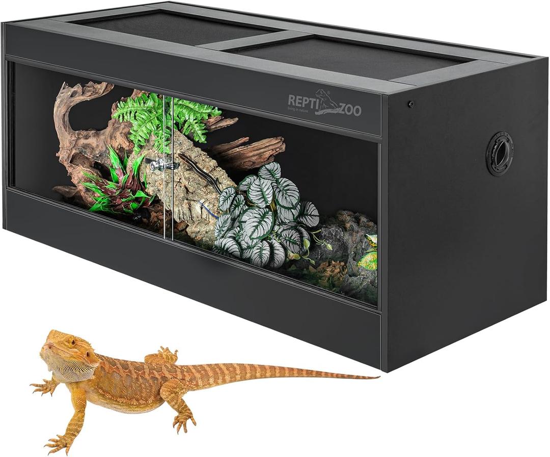 REPTI ZOO 68 Gallon PVC Reptile Terrariums, 48x18x18 Reptile Tanks Enclosure for Bearded Dragon Ball Python Snake Gecko, PVC Reptile Lounge Habitat with Glass Sliding Door & Top Screen Ventilation