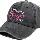 This is My Fight Hat, Distressed Cotton Adjustable Embroidered Pink Ribbon Breast Cancer Baseball Cap