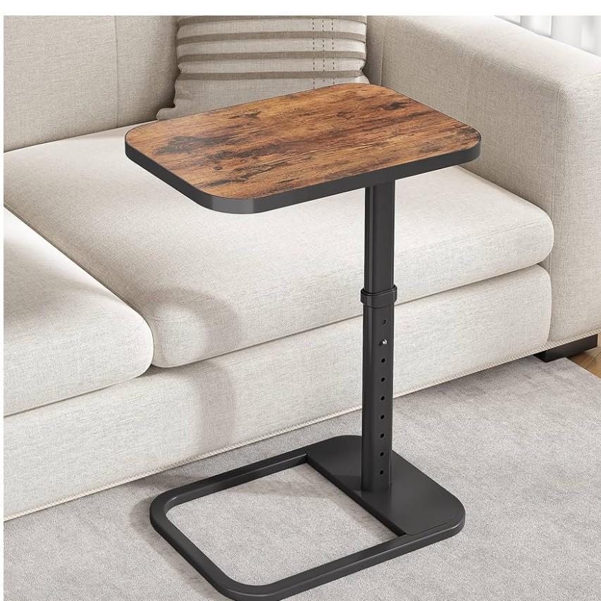 Kitstorack TV Tray Table, Adjustable Height & Flip-Top & Rounded Metal Corners, Snack Table for Couch, Sofa, Bed, Chair, Living Room, C Shaped End Side Table for Eating, Dinner or Laptop, Small Spaces