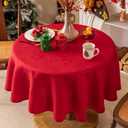 Joyfol Day Red Christmas Tablecloth, Jacquard Fabric Winter Poinsettia Round Table Cloth, Countryside Waterproof Kitchen Dining Xmas Party Table Cover (60 Inch Round)