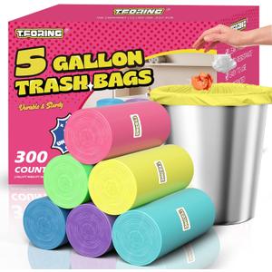 5 Gallon Trash Bags - 300 Count Colored Small Garbage Bags 18 Liter Unscented Wastebasket Liners 0.94 Mil Thick & Leakproof for Home Office Bedroom Bathroom