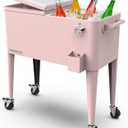 Permasteel 80 Quart Party Cooler, Rolling Ice Chest with Wheels and Handles for Indoor Outdoor Patio (Pink)