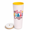 24oz Tumbler with Bamboo Lid Double Wall White