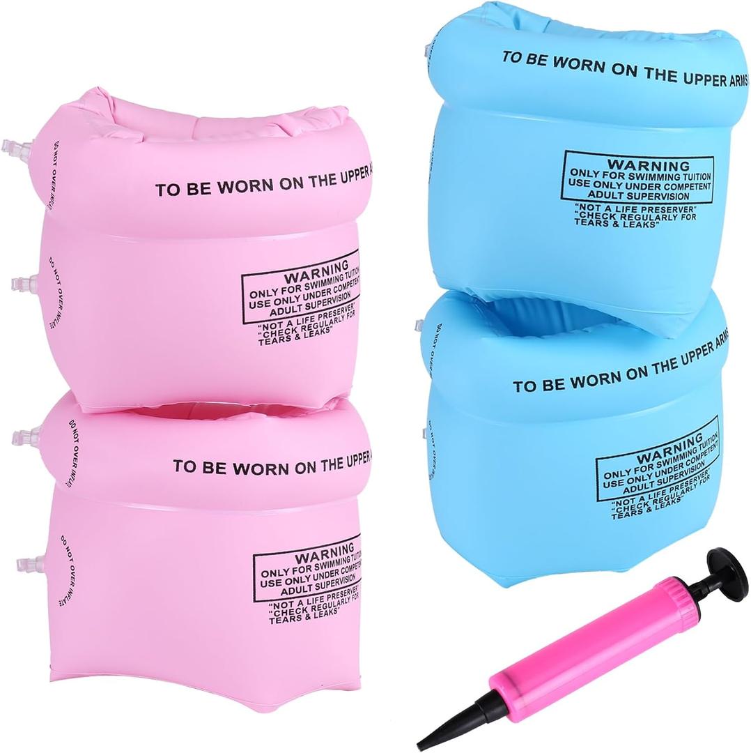 4 Pcs Arm Floaties Inflatable Swim Arm Bands Floater Sleeves Swimming Rings for Kids Toddlers and Adults（Pink Blue）